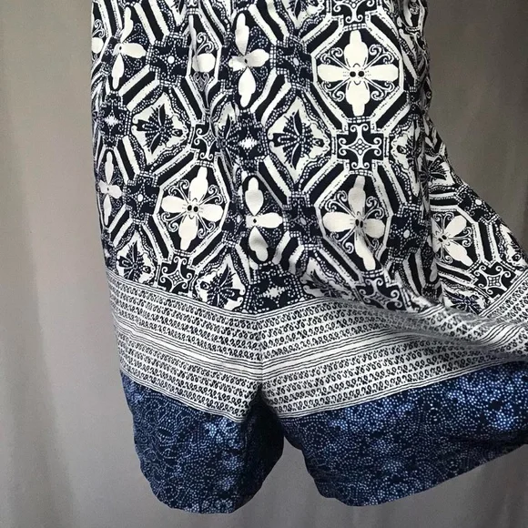 Boho Mosaic Navy Blue and White Patterned Cami Romper - Picture 3 of 4